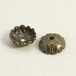 Brass Bead Caps, Lead Free, Cadmium Free and Nickel Free, Antique Bronze Color, Size: about 7.5mm in diameter, 2.5mm thick, hole: 1mm