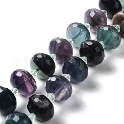 Natural Fluorite Beads Strands, Faceted, Rondelle, 17~17.5x11.5~12mm, Hole: 1mm, about 22pcs/strand, 15.47''(39.3cm)