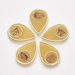 Ciondoli in resina epossidica, con accessori in lega, lacrima, oro, goldenrod, 25.5x17x2mm, Foro: 0.8 mm