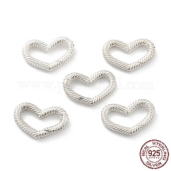 925 anello a molla in argento sterling, cuore scanalato, argento, 16x11x2.2mm