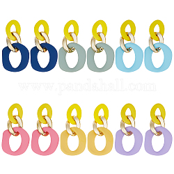 Anattasoul 6 paires de boucles d'oreilles ovales en acrylique, 6 couleurs, avec épingles en acier et en fer pour femmes, couleur mixte, 54.5x27mm, 1 paire / couleur