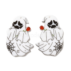 Ghost Opaque Double-sided Printed Acrylic Pendants, for Halloween, White, 39x26x2mm, Hole: 1.5mm