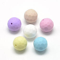 Perle di silicone ecologiche per uso alimentare, masticare perline per i denti, fare collane fai-da-te fai-da-te, tondo sfaccettato, colore misto, 15.5mm, Foro: 1 mm
