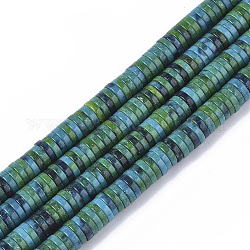 Natural Agate Beads Strands, Dyed, Heishi Beads, Flat Round/Disc, Light Sea Green, 4x1mm, Hole: 1mm, about 250~329pcs/strand, 15.7 inch
