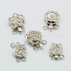 Brass Box Clasps for Bracelet Making, Nickel Free, Flower, Mixed Style, Platinum, 13~16x9~11x5~7mm, Hole: 2mm