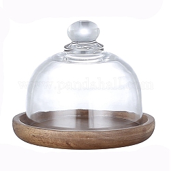Cloche a cupola in vetro, campana di vetro, con base in legno, Custodia decorativa da tavolo ricoperta di piante/cibo, chiaro, 105x95mm