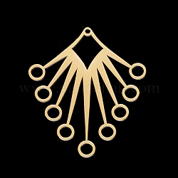 201 Stainless Steel Chandelier Components Links, Laser Cut, Fan, Golden, 40x34x1mm, Hole: 1.5mm and 3.5mm