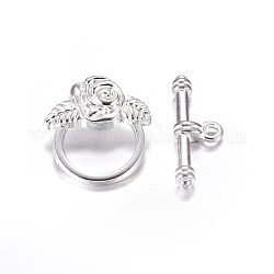 Tibetan Style Toggle Clasps, Lead Free and Cadmium Free, Silver Color Plated, Flower: 18x19mm, Bar: 4x24mm, Hole: 2mm