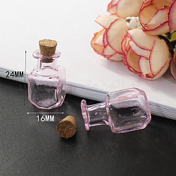 Bottiglie di vetro in miniatura, con tappi di sughero, bottiglie dei desideri vuote, per accessori per la casa delle bambole, creazione di gioielli, quadrato, 24x14mm