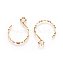 Ion Plating(IP) 304 Stainless Steel Earring Hooks, with Horizontal Loop, Real 18K Gold Plated, 18.5x14mm, Hole: 2.5mm, Pin: 0.8mm
