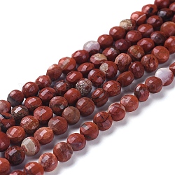 Chapelets de perles en jaspe rouge naturel, facette, plat rond, 6~7x4~4.5mm, trou: 1mm, environ 61~64 pcs/chapelet, 14.96 pouces (38 cm)