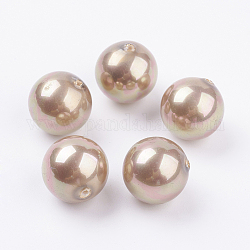 Perles de coquille semi-percée, ronde, tan, 16mm, Trou: 1mm