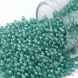Toho perles de rocaille rondes, Perles de rocaille japonais, (954f) mate doublée de menthe transparente aqua, 11/0, 2.2mm, Trou: 0.8mm, environ 5555 pcs/50 g