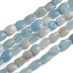 Natural Aquamarine Beads Strands, Tumbled Stone, Nuggets, 10~15x7.5~11.5x7.5~12.5mm, Hole: 1mm, about 36pcs/Strand, 15.67 inch(39.8 cm)