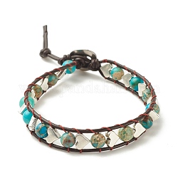 Bracelet en perles de jaspe impérial naturel (teint) avec cœur en alliage, bijoux tressés en pierres précieuses pour femmes, bleu ciel, 8-7/8 pouce (22.5 cm)