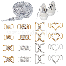 Nbeads Shoe Decorations, Including Polyester Cord Shoelace, Brass & Alloy Crystal Rhinestone Shoe Buckle Clips, Platinum & Golden, 20Pcs/box