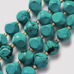 Perles de turquoise naturelle brin, avec des perles de rocaille, dés célestes à six faces, 9.5~10x9.5~10x9.5~10mm, Trou: 0.5mm, Environ 17 pcs/chapelet, 7.97'' (20.25 cm)