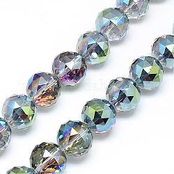 Electroplate Glass Bead Strands, Rainbow Plated, Faceted, Round, Colorful, 13~14x13~14mm, Hole: 1.5mm, about 50pcs/strand, 26 inch