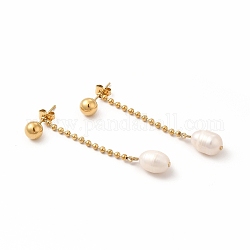 Placcatura ionica (ip) 304 orecchini a bottone con catena a sfera in acciaio inossidabile, orecchini pendenti di perle per le donne, oro, 50mm, ago :0.6mm