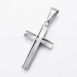 304 Stainless Steel Pendants, Cross, Stainless Steel Color, 36x20x4mm, Hole: 10x4mm