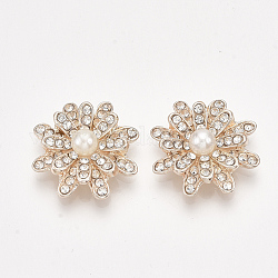 Cabochons Diamante de imitación de la aleación, con abs de plástico imitación perla, flor, cristal, la luz de oro, 20.5~21x6mm