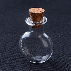 Botellas de vidrio, con tapón de corcho, deseando botella, plano y redondo, Claro, 30x19.5x10mm, cuello de botella: 8 mm de diámetro, capacidad: 2ml (0.06 fl. oz)