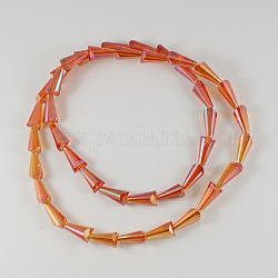 Transparent Electroplate Glass Beads, Faceted Cone, Tomato, 18x10x9mm, Hole: 1.5mm