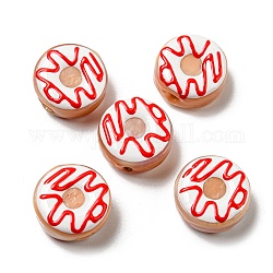 Handgefertigte Bunte Malerei-Emaille-Perlenstränge, Donut, rot, 15.5x7~8.5 mm, Bohrung: 1.5 mm, ca. 25 Stk. / Strang