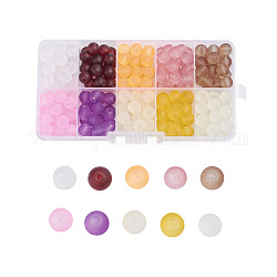 Perles en verre transparentes, mat, ronde, couleur mixte, 8mm, Trou: 1.3~1.6mm, environ 200~205 pcs / boîte
