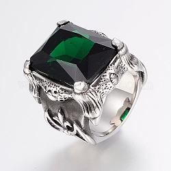304 anelli in acciaio inox, con zirconi, rettangolo, verde, 20mm