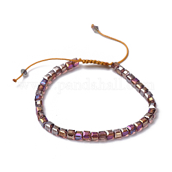 Pulseras trenzadas de cristal galvanizado, con cable de hilo de nylon, cubo, púrpura, 2-1/8 pulgada 3-1/8 pulgada (5.5~8 cm)