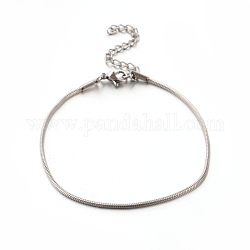 304 Stainless Steel Snake Chain Bracelets, with Lobster Claw Clasps, Stainless Steel Color, 7-1/2 inch(190mm), 1.5mm