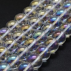 Гальванические природный кристалл кварца бусы пряди, с покрытием AB цвета, круглые, ясно AB, 12 мм, отверстие : 1 мм, около 32 шт / нитка, 15.7 дюйм