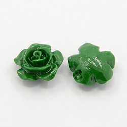 Synthetic Coral 3D Flower Rose Beads, Dyed, Green, 12x6mm, Hole: 1.5mm