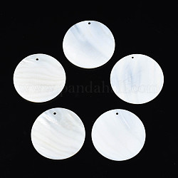 Natural Freshwater Shell Pendants, Flat Round, Seashell Color, 49~50x1.5~5.5mm, Hole: 1.8mm