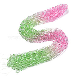 Fili di perline do vetro trasparente, perline multicolore segmentate, sfaccettato (32 sfaccettatura), tondo, perla rosa, 4~4.5mm, Foro: 1 mm, circa 90~95pcs/filo, 13.98'' (35.5 cm)