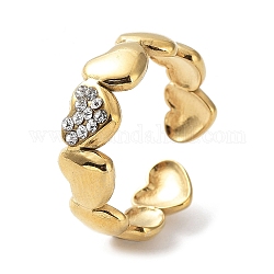 304 anillo abierto de acero inoxidable con forma de corazón y rhinestone de cristal., real 18k chapado en oro, nosotros tamaño 7 (17.3 mm)