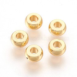 304 Edelstahl-Abstandhalter-Perlen, Flachrund, echtes 18k vergoldet, 4x2 mm, Bohrung: 1.6 mm