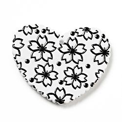 Pendentifs acryliques imprimés, coeur avec motif sakura, noir, 26x31.5x2mm, Trou: 1.5mm
