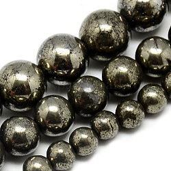 Fili di perline di pirite naturale, tondo, grigio ardesia scuro, 8mm, Foro: 1 mm, circa 50pcs/filo, 16.3 pollice (41.4 cm)
