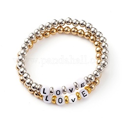 Ensembles de bracelets extensibles en perles acryliques unisexes, avec des perles de lettres en plastique ccb, mot d'amour, couleur mixte, diamètre intérieur: 2-1/8 pouce (5.5 cm), 2 pièces / kit