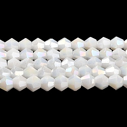 Непрозрачные однотонные гальванические стеклянные бусины, с покрытием AB цвета, граненые, двухконусные, белые, 4x4 мм, отверстие : 0.8 мм, около 87~98 шт / нитка, 12.76~14.61 дюйм (32.4~37.1 см)