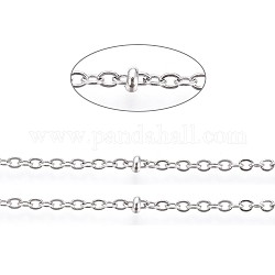 304 Stainless Steel Cable Chain, Satellite Chains, Soldered, with Rondelle Beads and Card Paper, Stainless Steel Color, Links: 2x2x0.4mm, Beads: 2x1mm, about 32.8 Feet(10m)/card