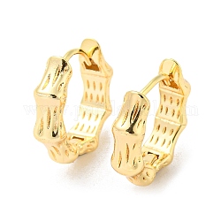 Bamboo Brass Hoop Earrings, Real 18K Gold Plated, 14x4x10mm