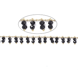 Chaînes de perles de verre faites à la main de 3.28 pied, soudé, avec les accessoires en laiton de tonalité d'or, Plaqué longue durée, noir, 2x1mm