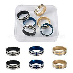 Crafans 6 pz 3 colori anelli a fascia in acciaio inossidabile, anello scanalato a croce per le donne, colore misto, misura degli stati uniti 7 3/4 (17.9mm), 2 pz / colore