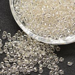 8/0 perles de rocaille rondes en verre transparent, Grade a, Argenté, clair, 2.8~3.2mm, Trou: 1.0mm, environ 1500 pcs/50 g