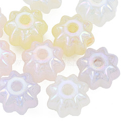 Perline acriliche con placcatura iridescente arcobaleno, Glitter perline, fiore, colore misto, 18.5x18.5x14mm, Foro: 3.5 mm