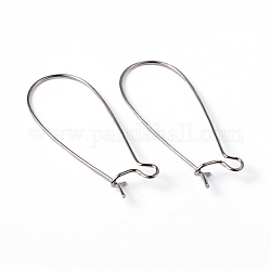 Brass Hoop Earrings Findings Kidney Ear Wires, Lead Free, Cadmium Free and Nickel Free, Platinum, 20~21 Gauge, 33x14x0.7~0.8mm
