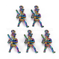 Rainbow Color Alloy Pendants, Cadmium Free & Nickel Free & Lead Free, Baseball Player, 25x11.5x5.5mm, Hole: 1.6mm